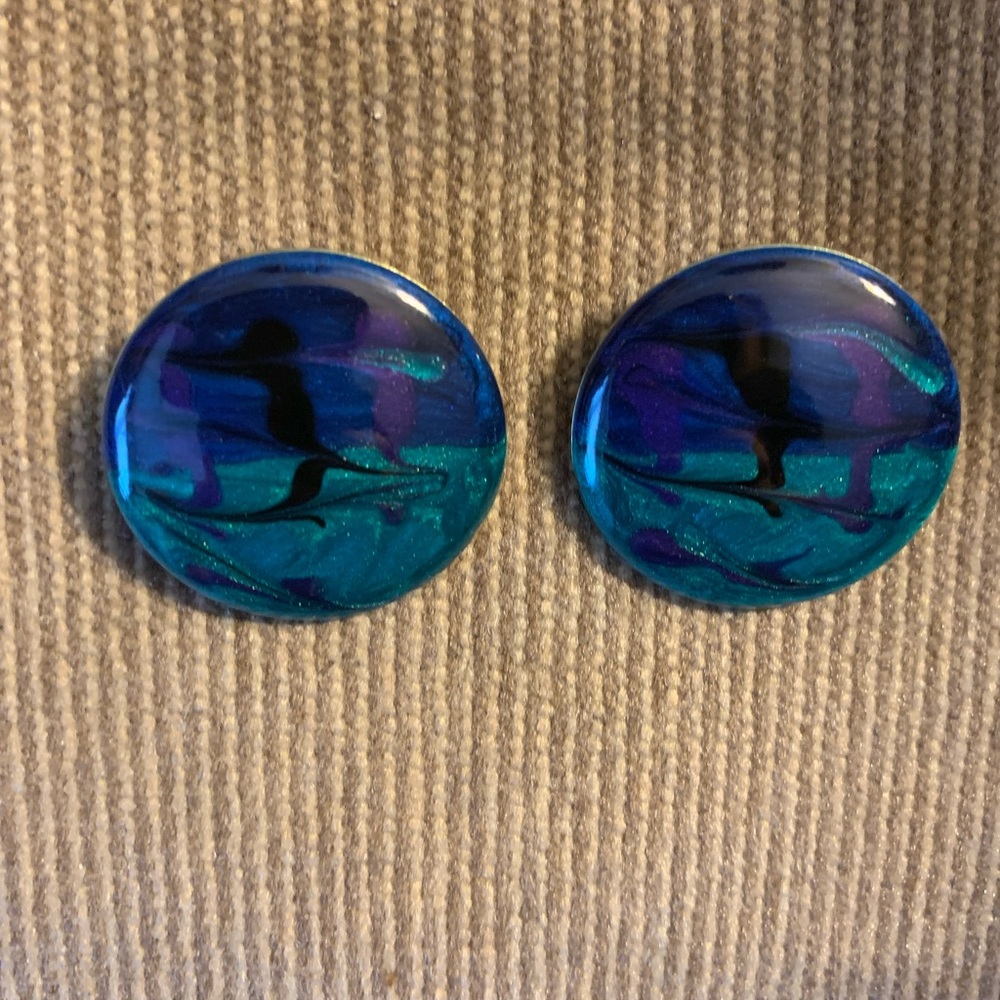 VINTAGE PIERCED EARRINGS IN BLUES AQUA & PURPLE